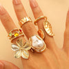 Baroque Pearl Flower Pleated Metal Lava Ring For Women Retro Fashion With Electroplating Geometric Pattern And Mixed Materials