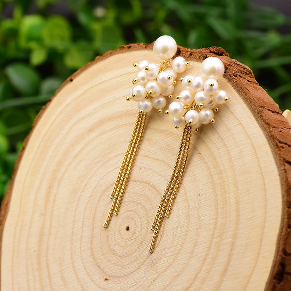 Baroque Pearl Tassel Earrings With 925 Silver Needle Retro Niche Temperament Jewelry For Women Original Design Geometric Shape Natural Pearl Wholesale