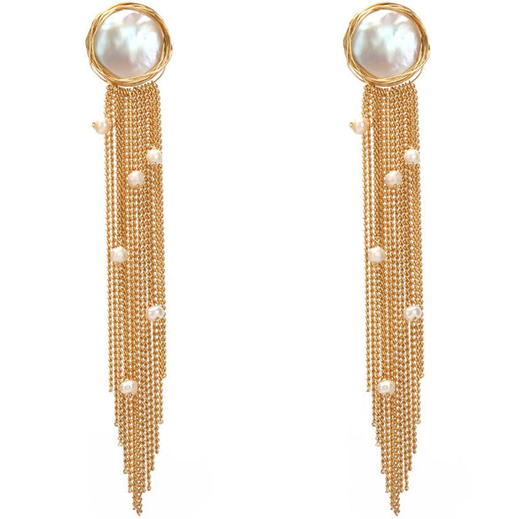 Baroque Pearl Tassel Earrings With 925 Silver Needle Retro Niche Temperament Jewelry For Women Original Design Geometric Shape Natural Pearl Wholesale