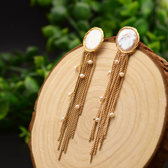 Baroque Pearl Tassel Earrings With 925 Silver Needle Retro Niche Temperament Jewelry For Women Original Design Geometric Shape Natural Pearl Wholesale