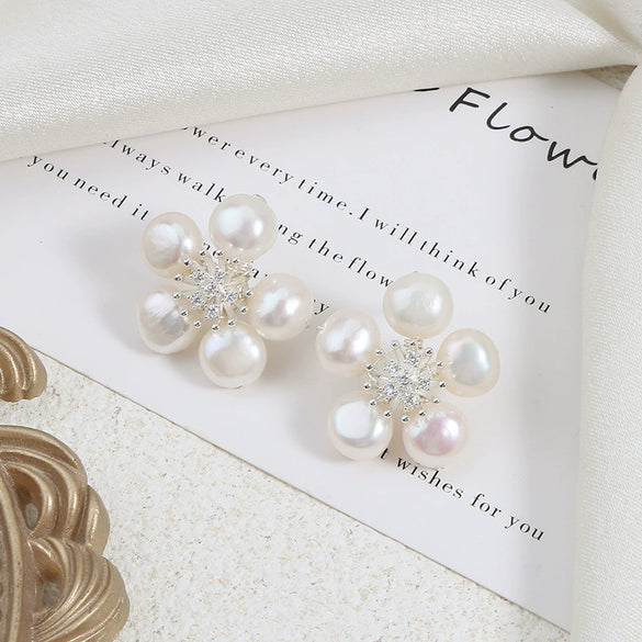 Baroque Petal Pearl Earrings S925 Silver Needle Handwoven Alien Shape Natural Freshwater Pearls For Women