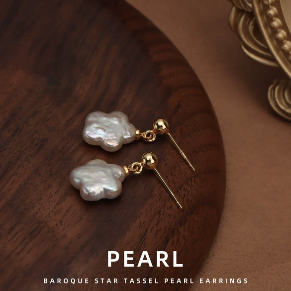 Baroque Plum Blossom Natural Freshwater Pearl Earrings S925 Silver Needle