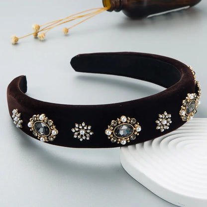 Baroque Retro Pearl Rhinestone Flannel Sponge Hair Band