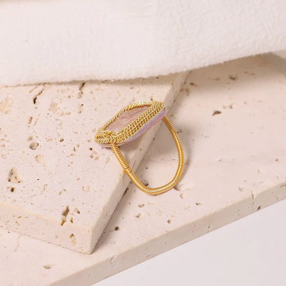 Baroque Ring Natural Freshwater Pearl Flower Handmade Women's Jewelry