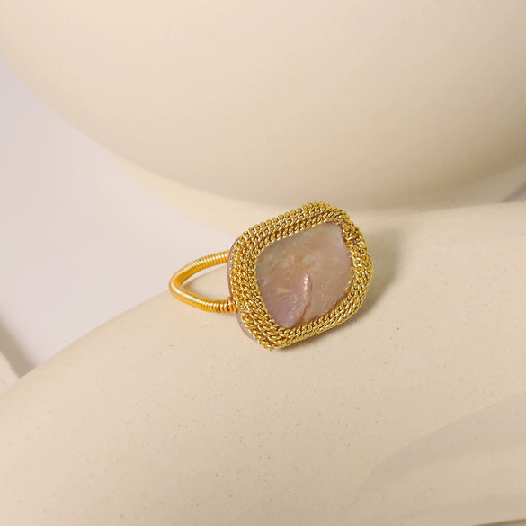 Baroque Ring Natural Freshwater Pearl Flower Handmade Women's Jewelry