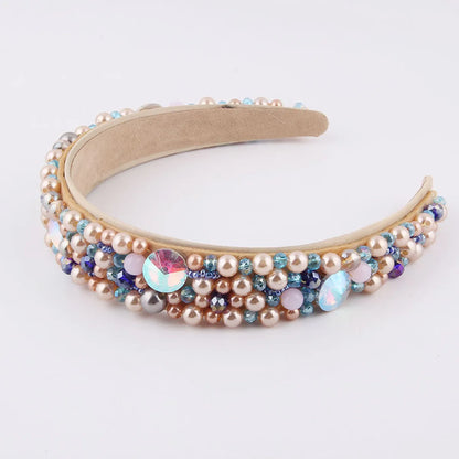 Baroque Sponge Broad-Rim Pearl Rhinestone Headband