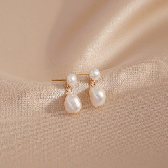 Baroque Stud Earrings S925 Sterling Silver Needle Freshwater Pearl Geometric Diamond