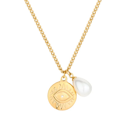 Baroque Style Classic Style Eye Stainless Steel Imitation Pearl Plating Gold Plated Pendant Necklace