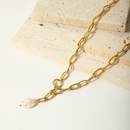 Baroque Style Commute Solid Color Stainless Steel Beaded Plating 18k Gold Plated Sweater Chain Necklace