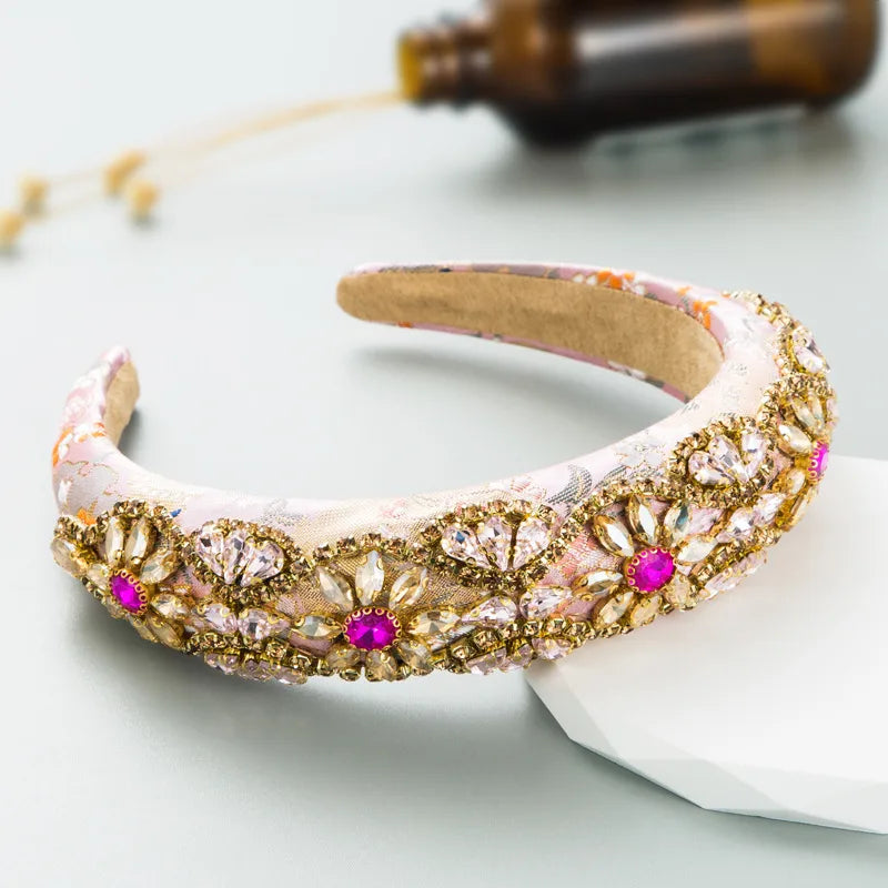 Baroque Style Flower Cloth Handmade Glass Hair Band