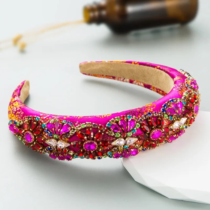 Baroque Style Flower Cloth Handmade Glass Hair Band