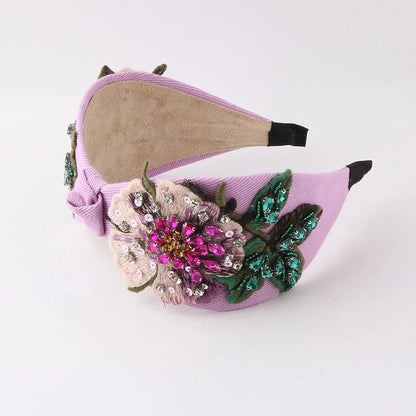 Baroque Style Flower Cloth Inlay Rhinestone Hair Band