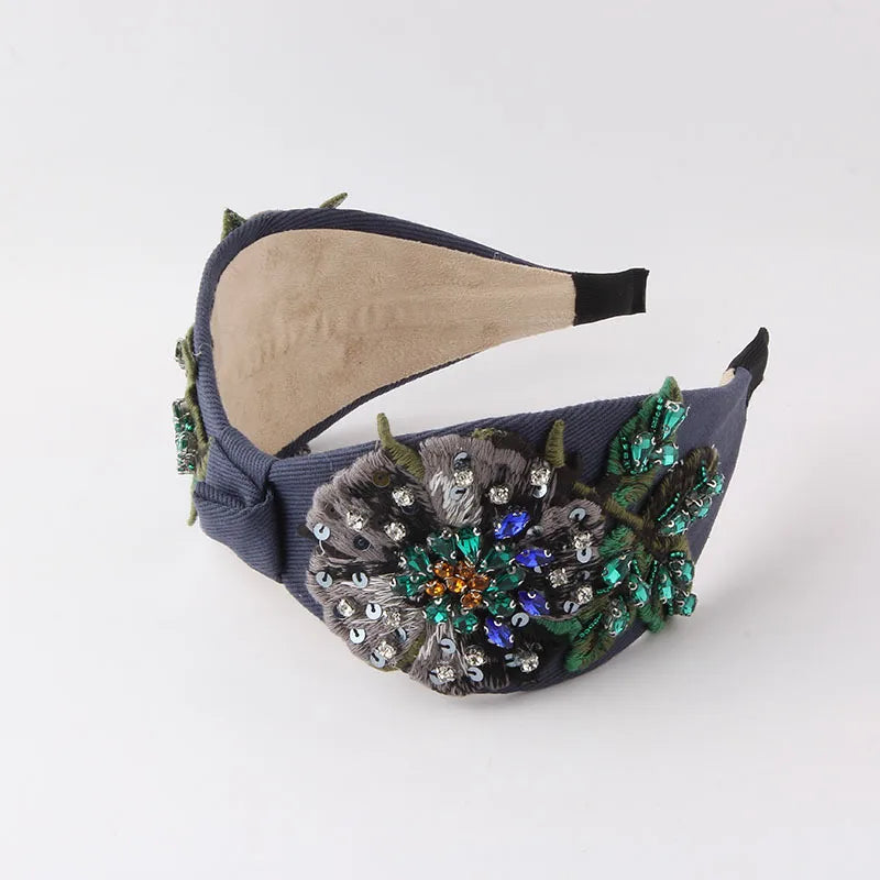 Baroque Style Flower Cloth Inlay Rhinestone Hair Band