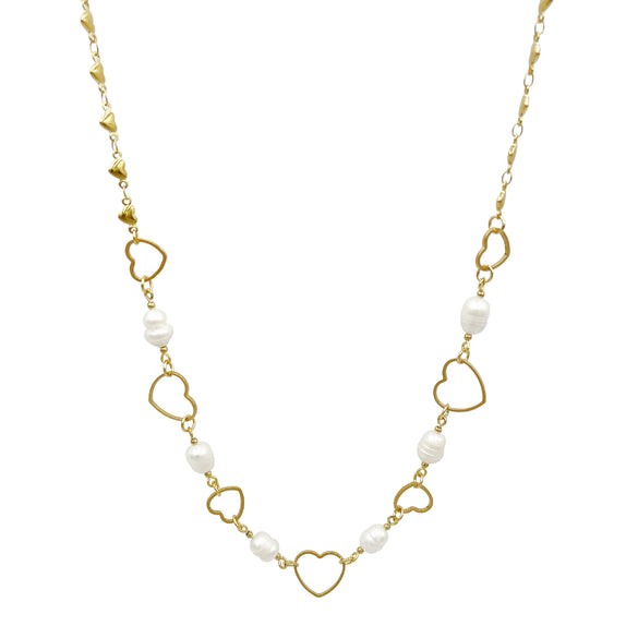 Baroque Style Freshwater Pearl Heartshaped Stainless Steel Chain Necklace With Electroplating Design For Women