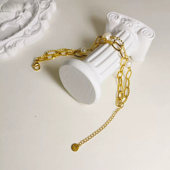 Baroque Style Freshwater Pearl Stainless Steel Jewelry Bracelet With Electroplating
