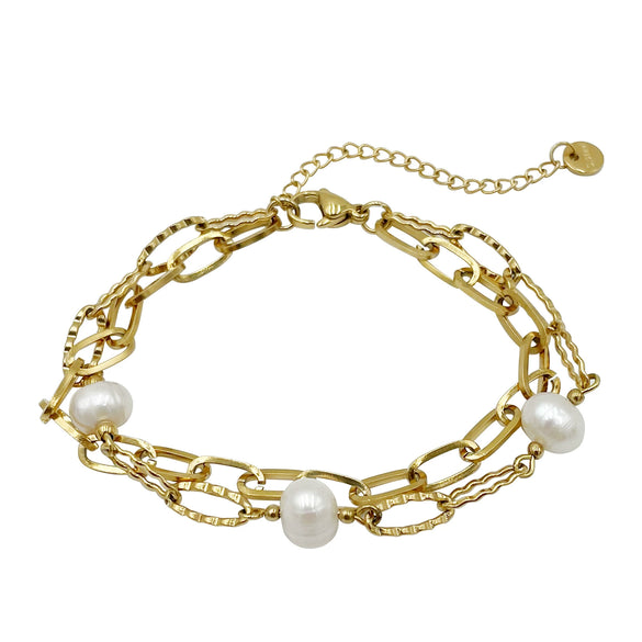 Baroque Style Freshwater Pearl Stainless Steel Jewelry Bracelet With Electroplating