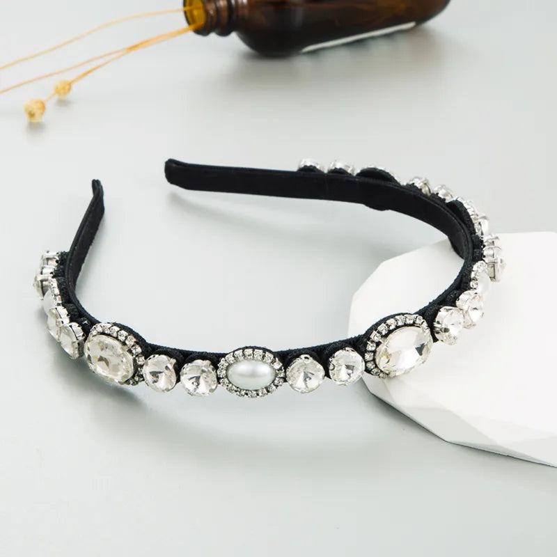 Women'S Baroque Style Geometric Cloth Inlay Rhinestones Glass Hair Band