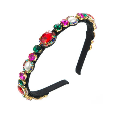 Women'S Baroque Style Geometric Cloth Inlay Rhinestones Glass Hair Band