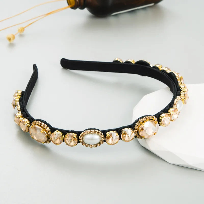 Women'S Baroque Style Geometric Cloth Inlay Rhinestones Glass Hair Band