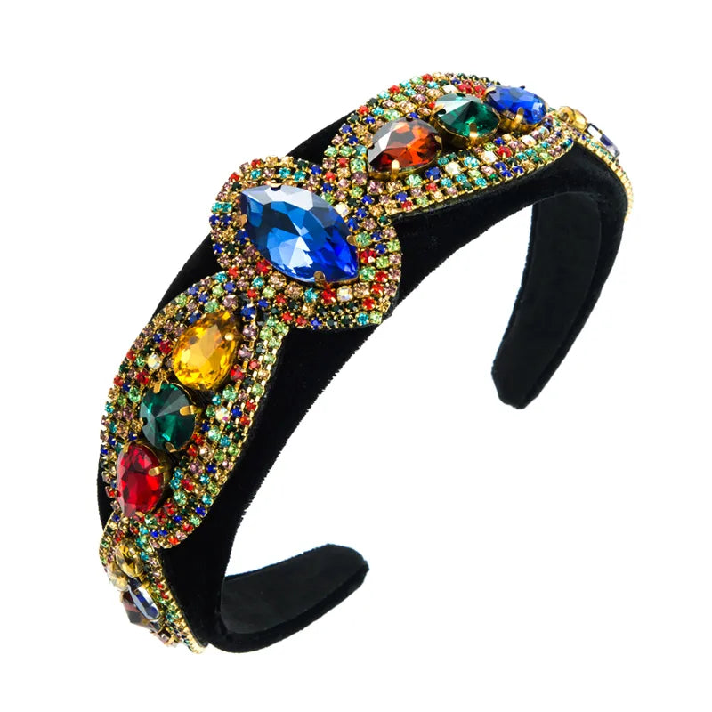 Baroque Style Geometric Flannel Inlay Rhinestones Glass Hair Band 1 Piece