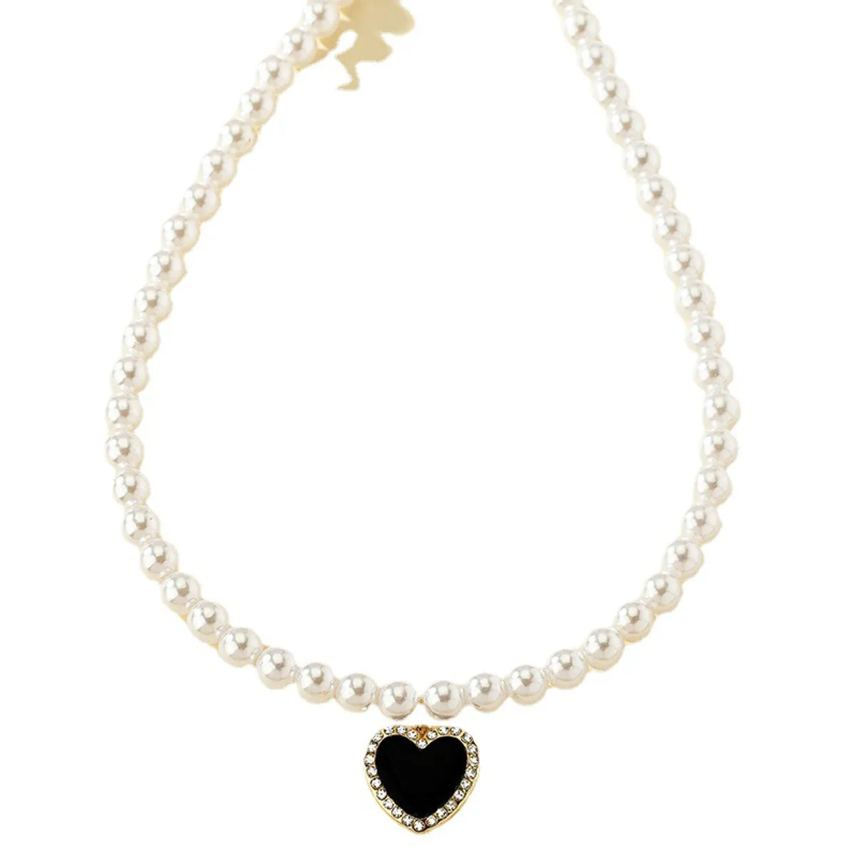 Baroque Style Heart Shape Artificial Pearl Alloy Enamel Inlay Artificial Rhinestones Women's Pendant Necklace