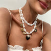 Baroque Style Imitation Pearl And Alloy Heart Shape Pendant Necklace With Electroplating For Women