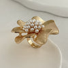 Baroque Style Metal Imitation Pearl Pleated Flower Ring For Women With Electroplating