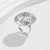 Baroque Style Metal Imitation Pearl Pleated Flower Ring For Women With Electroplating