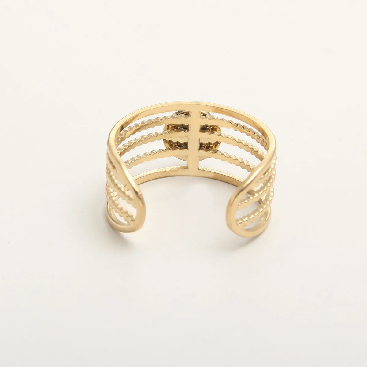 Baroque Style Modern Style Round Stainless Steel Plating Hollow Out Inlay Natural Stone Gold Plated Open Ring