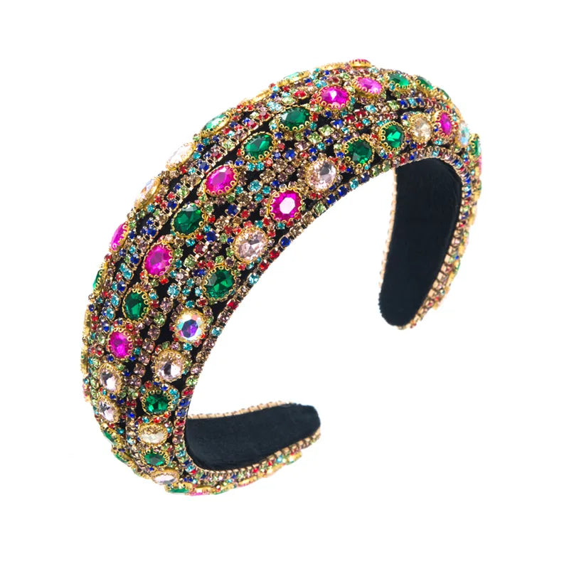 Women'S Baroque Style Oval Cloth Inlay Rhinestones Glass Hair Band