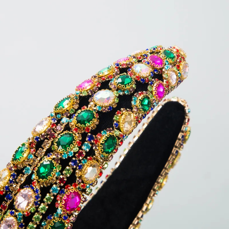 Women'S Baroque Style Oval Cloth Inlay Rhinestones Glass Hair Band