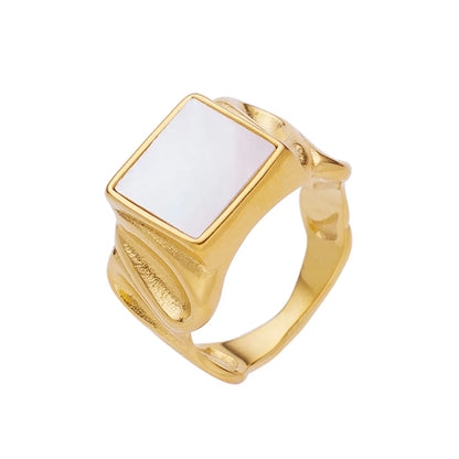 Baroque Style Punk Square Stainless Steel Titanium Steel Plating Inlay Zircon Gold Plated Rings