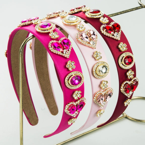 Baroque Style Rhinestone Glass Drill Heart Headband For Women