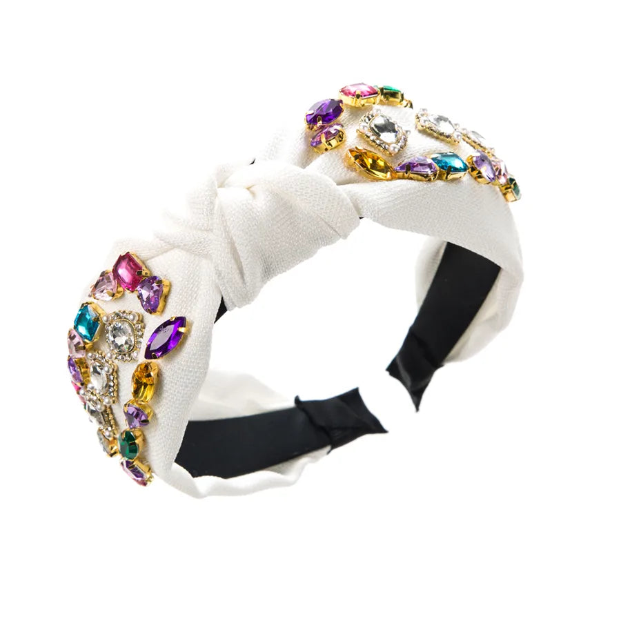 Baroque Style Solid Color Cloth Inlay Rhinestones Glass Hair Band