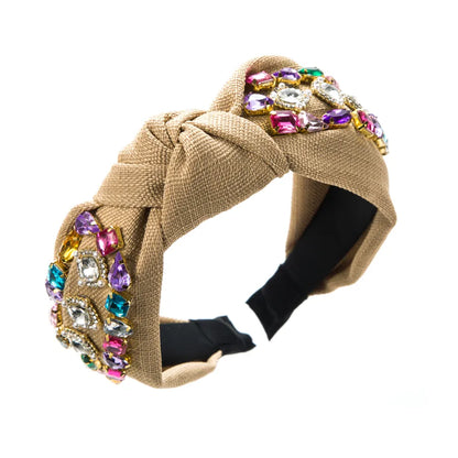 Baroque Style Solid Color Cloth Inlay Rhinestones Glass Hair Band