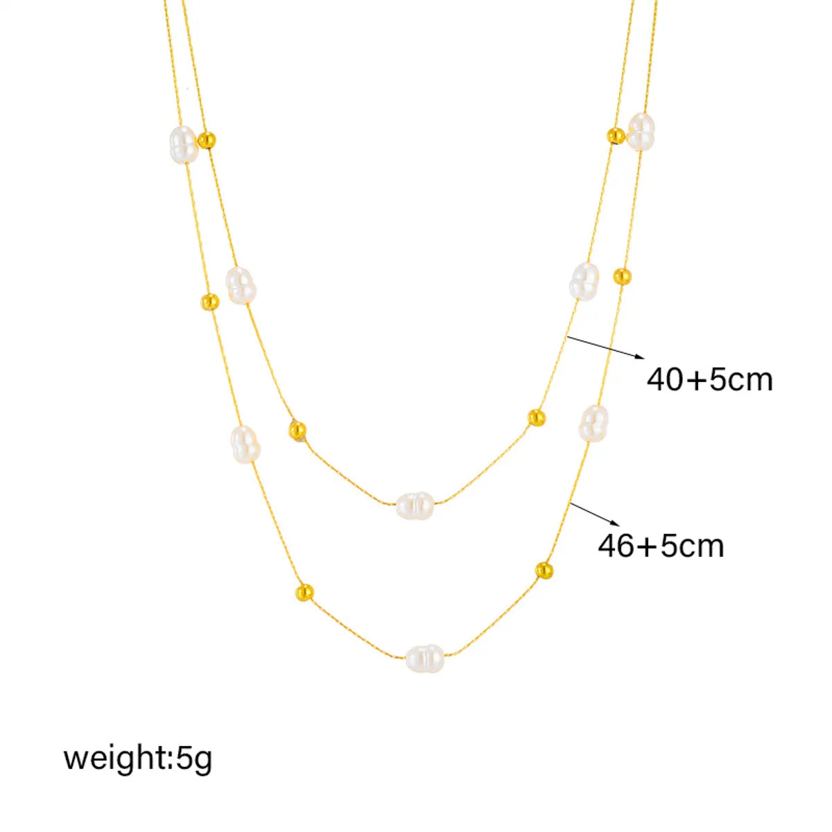 Baroque Style Solid Color Imitation Pearl Titanium Steel Beaded Plating 18k Gold Plated Layered Necklaces