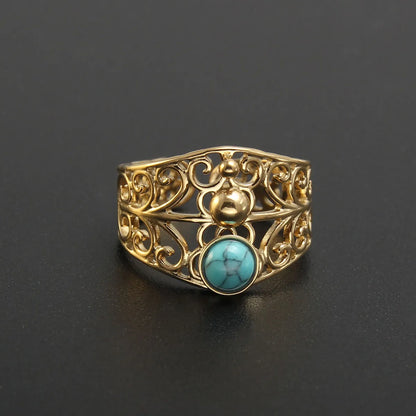 Baroque Style Solid Color Stainless Steel Plating Inlay Natural Stone Gold Plated Open Rings