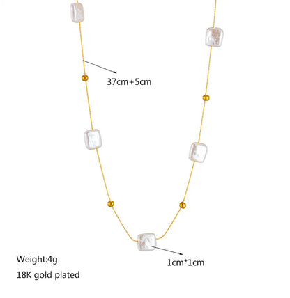 Baroque Style Square Artificial Pearl Titanium Steel Beaded Plating 18k Gold Plated Necklace