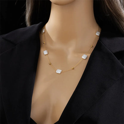 Baroque Style Square Artificial Pearl Titanium Steel Beaded Plating 18k Gold Plated Necklace