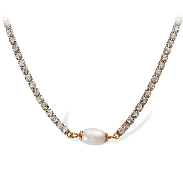 Baroque Style 316L Stainless Steel Necklace And Jewelry With Electroplating Treatment Pearl Rhinestone Design