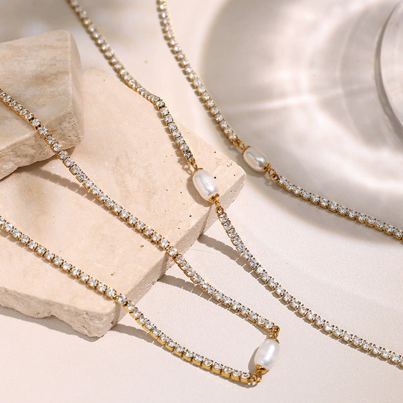 Baroque Style 316L Stainless Steel Necklace And Jewelry With Electroplating Treatment Pearl Rhinestone Design