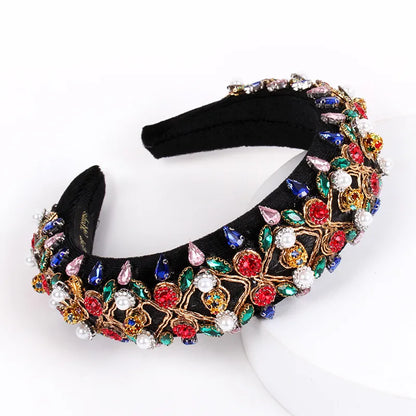 Baroque Style U Shape Sponge Inlay Rhinestones Pearl Hair Band 1 Piece