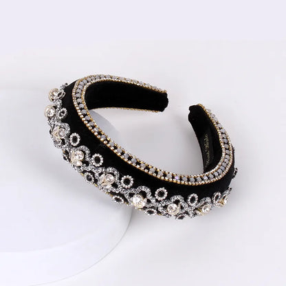 Baroque Style U Shape Sponge Inlay Rhinestones Pearl Hair Band 1 Piece