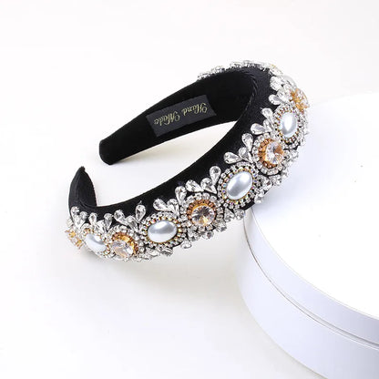 Baroque Style U Shape Sponge Inlay Rhinestones Pearl Hair Band 1 Piece