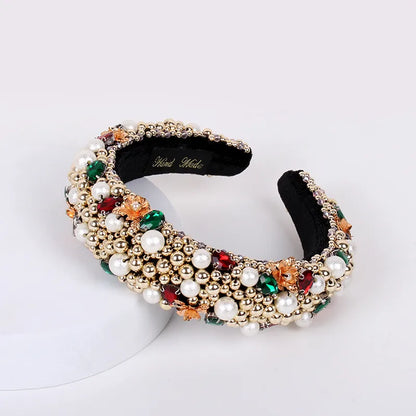 Baroque Style U Shape Sponge Inlay Rhinestones Pearl Hair Band 1 Piece