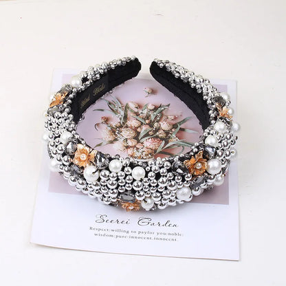 Baroque Style U Shape Sponge Inlay Rhinestones Pearl Hair Band 1 Piece