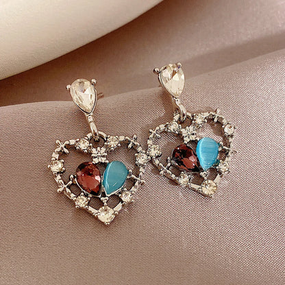 Baroque Style Vacation Simple Style Heart Shape Alloy Inlay Opal Silver Plated Women's Drop Earrings