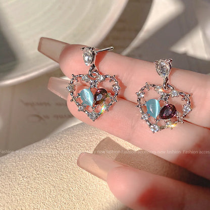 Baroque Style Vacation Simple Style Heart Shape Alloy Inlay Opal Silver Plated Women's Drop Earrings