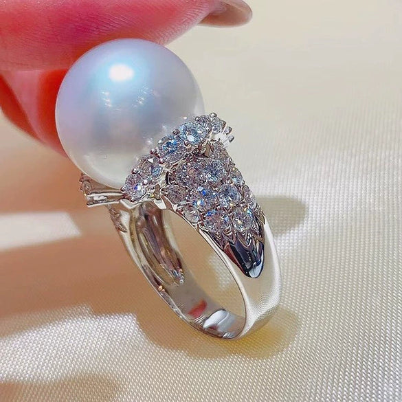 Baroque Vintage Imitation Pearl Ring For Women Copper Inlaid Zircon Geometric Style