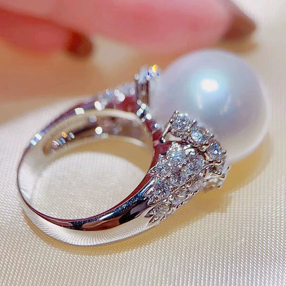 Baroque Vintage Imitation Pearl Ring For Women Copper Inlaid Zircon Geometric Style